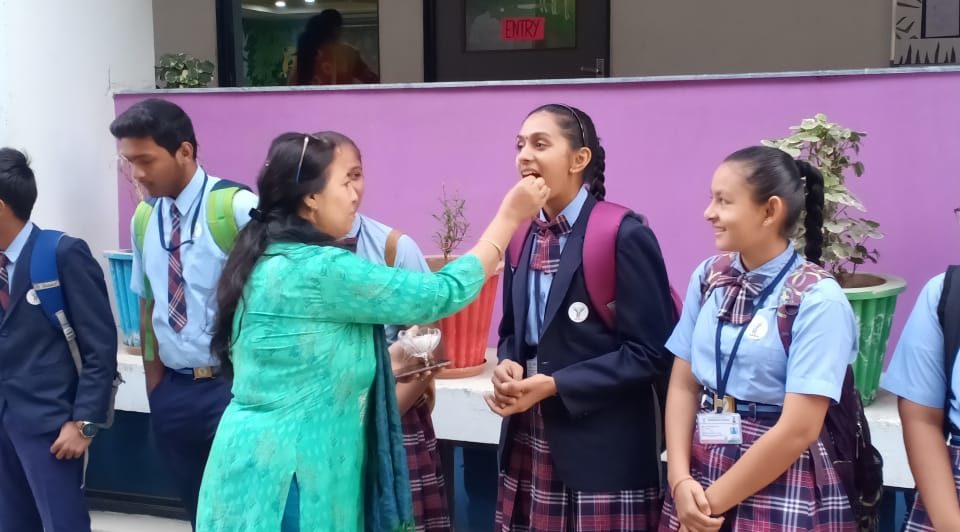 The students of Bhavkunj School are appearing for their Grade X Board Exams from Today. They were blessed by their teachers before appearing for their exams.
